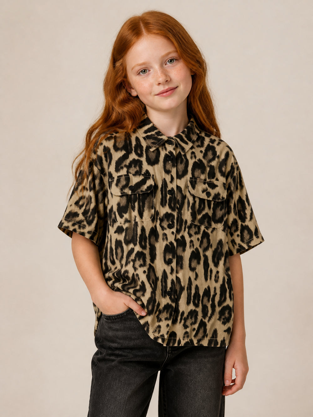 Camicia per bambina Stella McCartney Kids beige con stampa leopardata TZ5A23 Z3923 132NE STELLA McCARTNEY KIDS