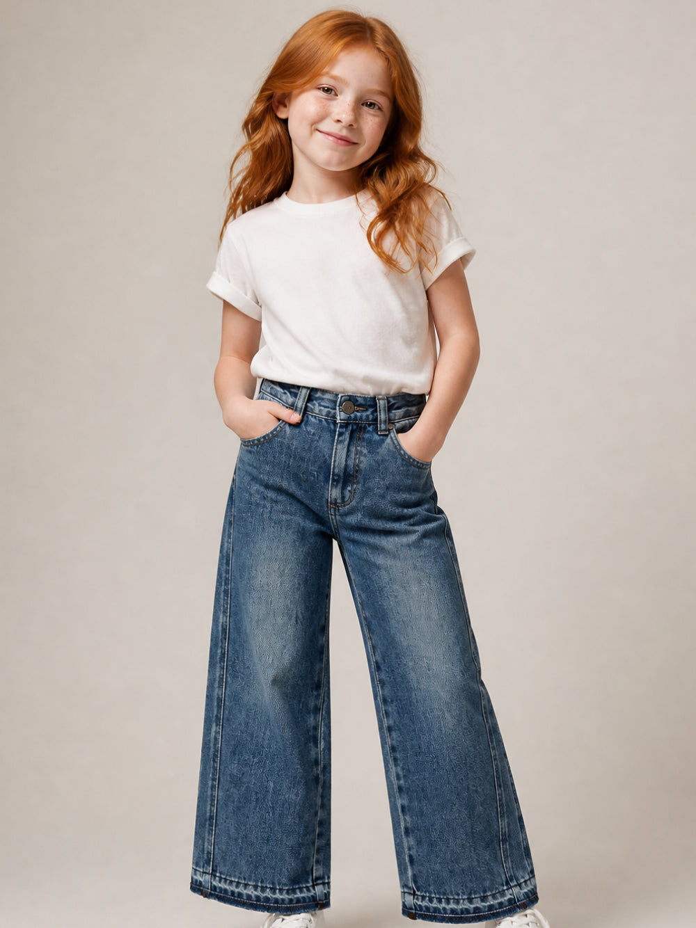 Jeans per bambina Stella McCartney Kids in denim a gamba ampia con frange TZ6C80 Z0746 665 STELLA McCARTNEY KIDS