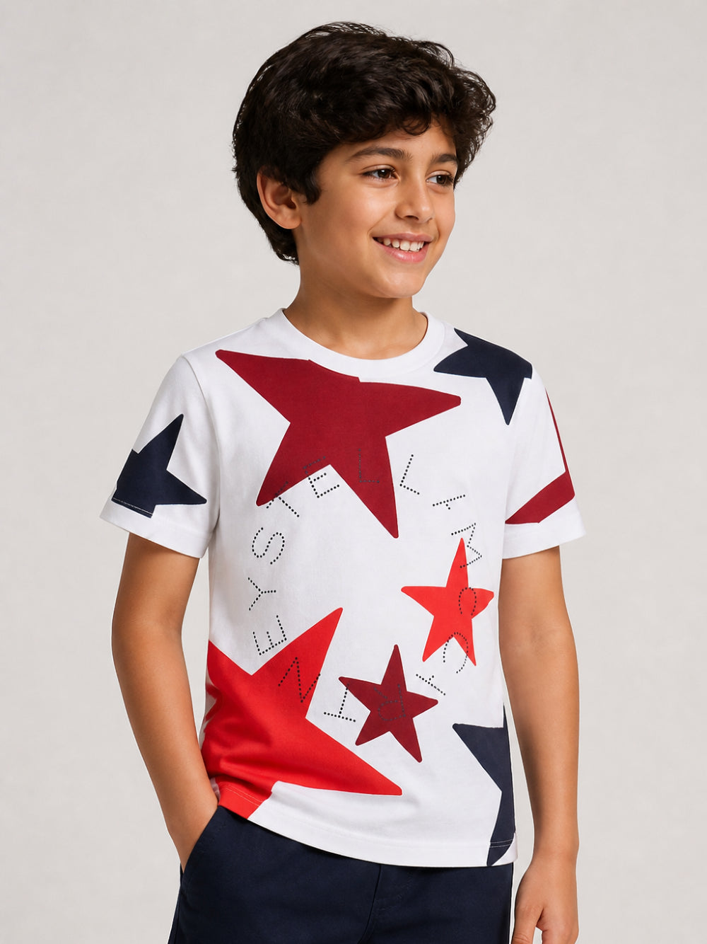 T-shirt per bambini Stella McCartney Kids bianca con stampa grafica stelle TZ8A21 Z3883 100MC STELLA McCARTNEY KIDS