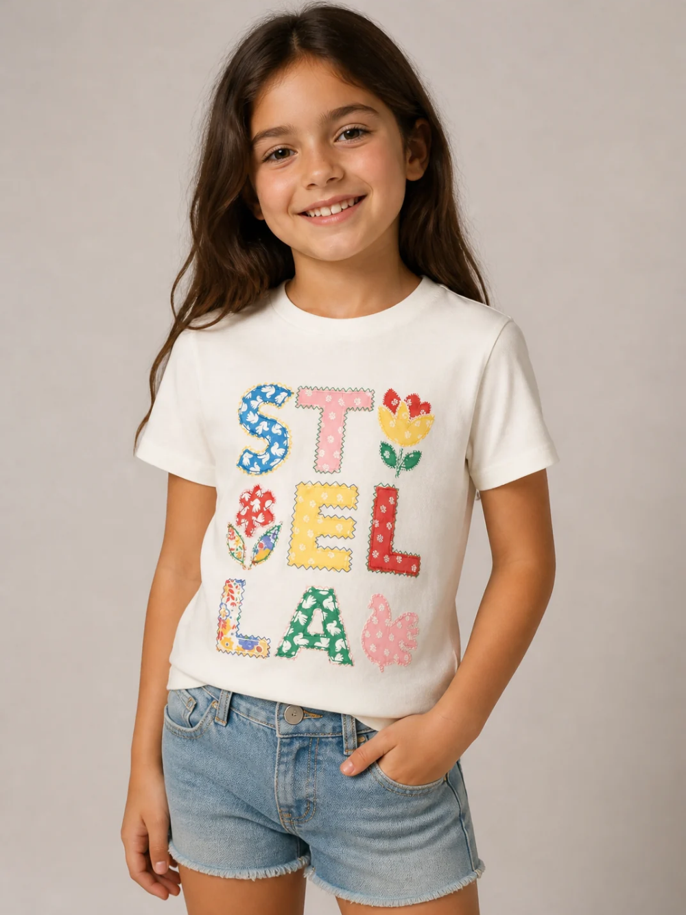 T-shirt per bambina Stella McCartney Kids bianca con dettagli a fiori TZ8A51 Z3772 101 STELLA McCARTNEY KIDS