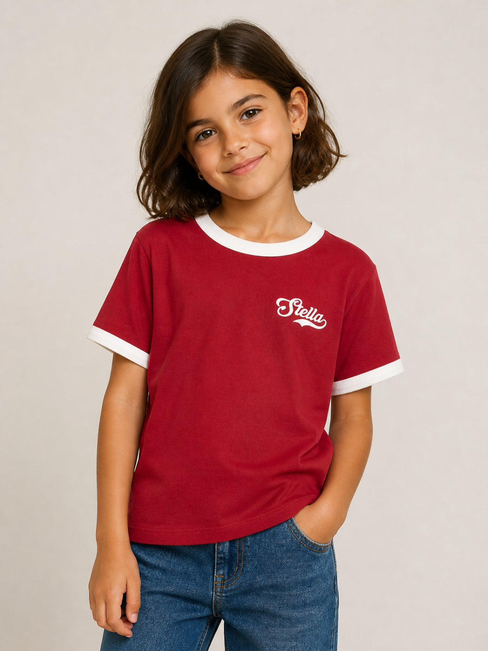 T-shirt per bambina Stella McCartney Kids rossa con bordi a contrasto TZ8B21 Z3772 416 STELLA McCARTNEY KIDS