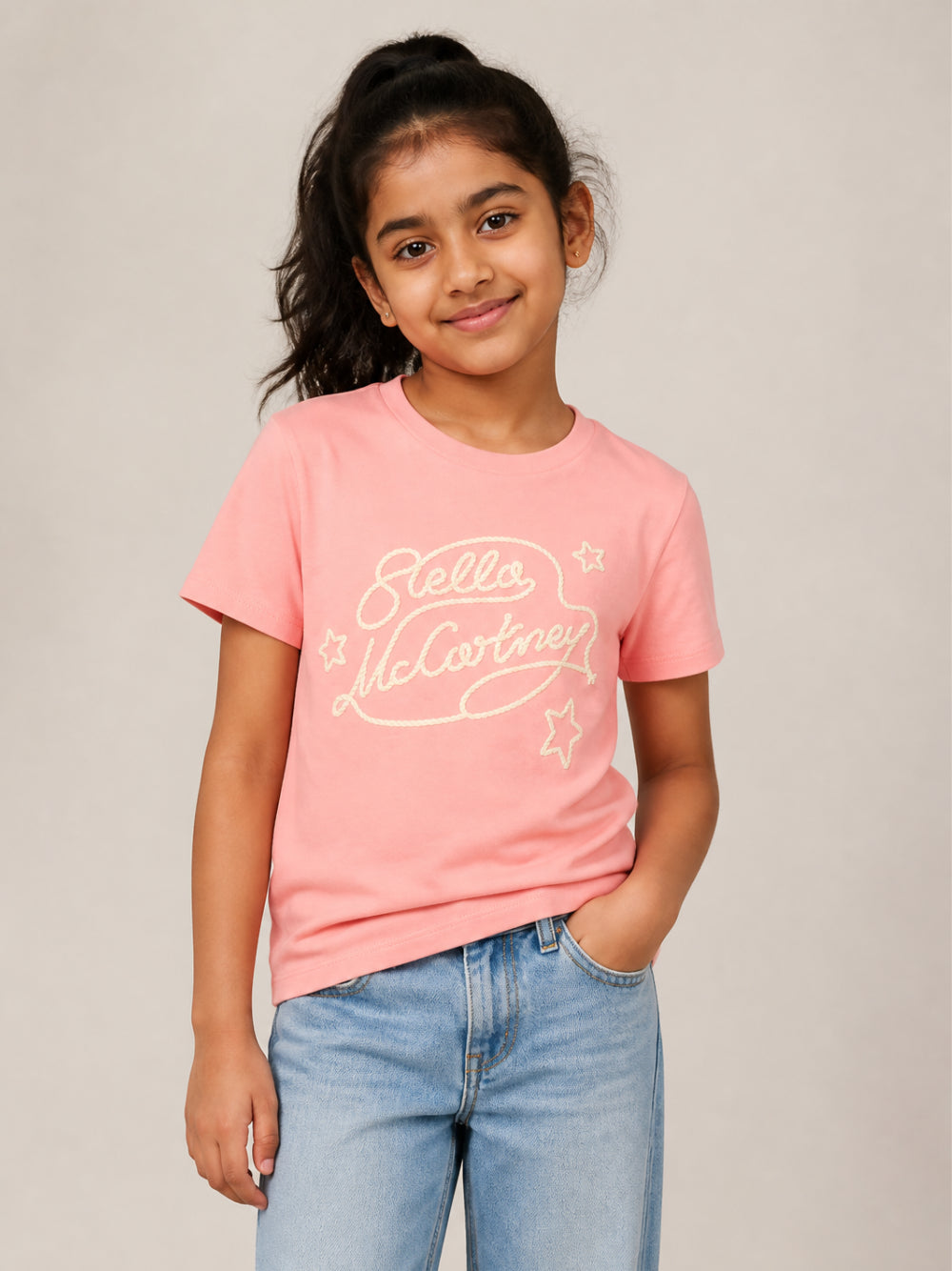 T-shirt per bambina Stella McCartney Kids rosa con logo stampato sul davanti TZ8B41 Z3931 51Q STELLA McCARTNEY KIDS