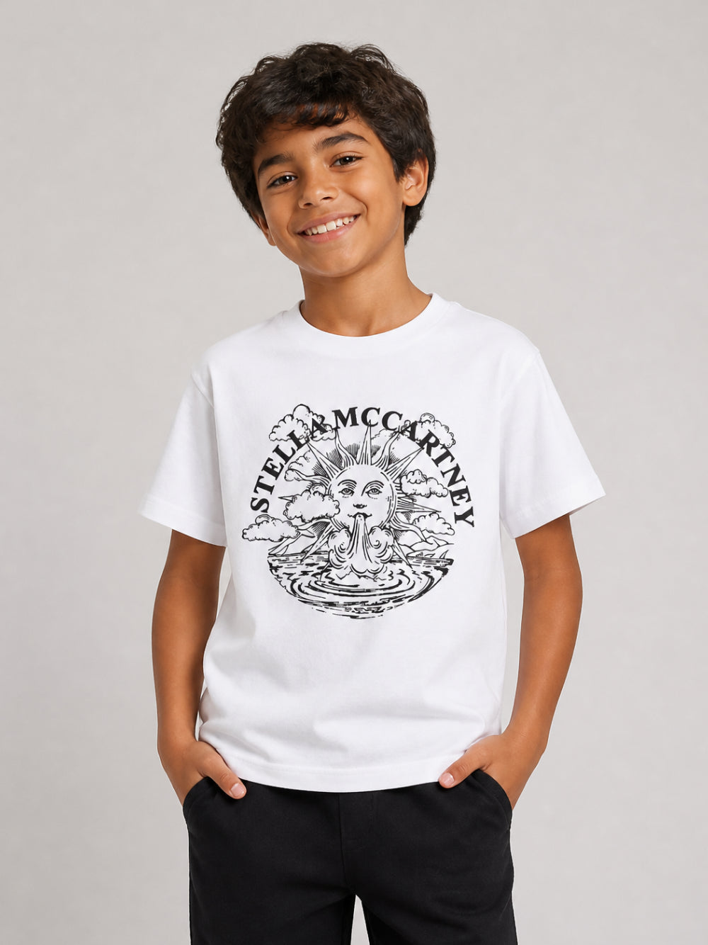 T-shirt per bambino Stella McCartney Kids bianca con stampa grafica TZ8C01 Z3772 100 STELLA McCARTNEY KIDS
