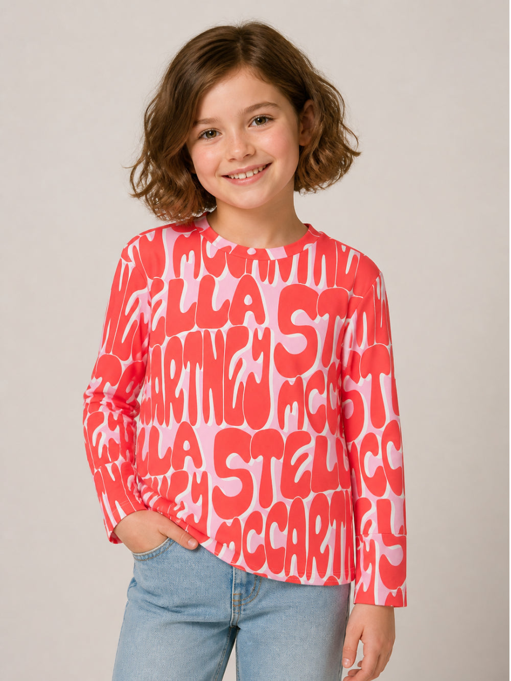 T-shirt per bambina Stella McCartney Kids multicolore con stampa logo all-over TZ8D80 Z4189 50GMC STELLA McCARTNEY KIDS