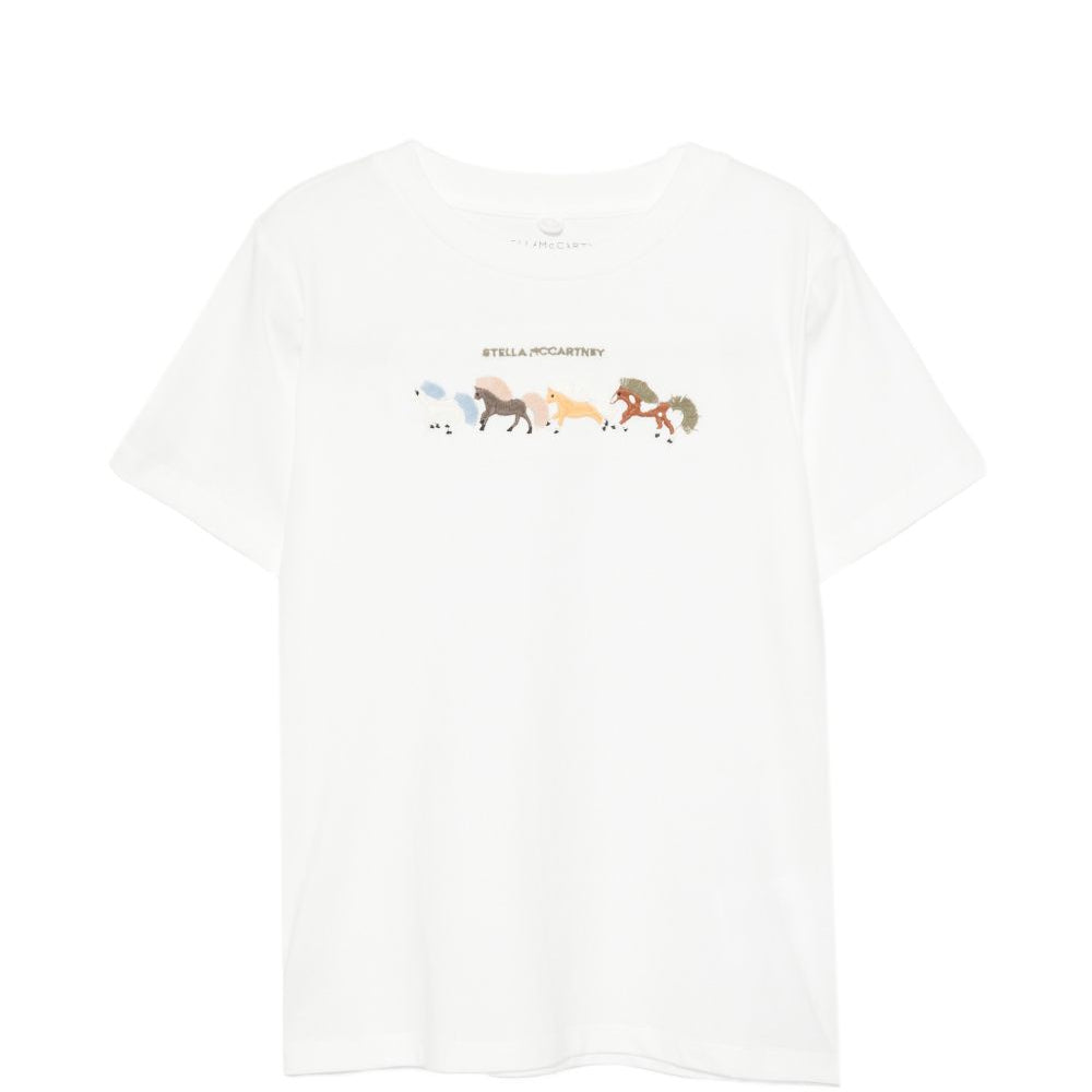 T-shirt per bambino Stella McCartney Kids bianco con stampa grafica cavalli TZ8P81 Z3772 101 STELLA McCARTNEY KIDS