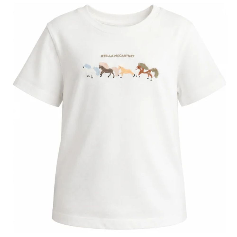 T-shirt per bambino Stella McCartney Kids bianco con stampa grafica cavalli TZ8P81 Z3772 101 STELLA McCARTNEY KIDS