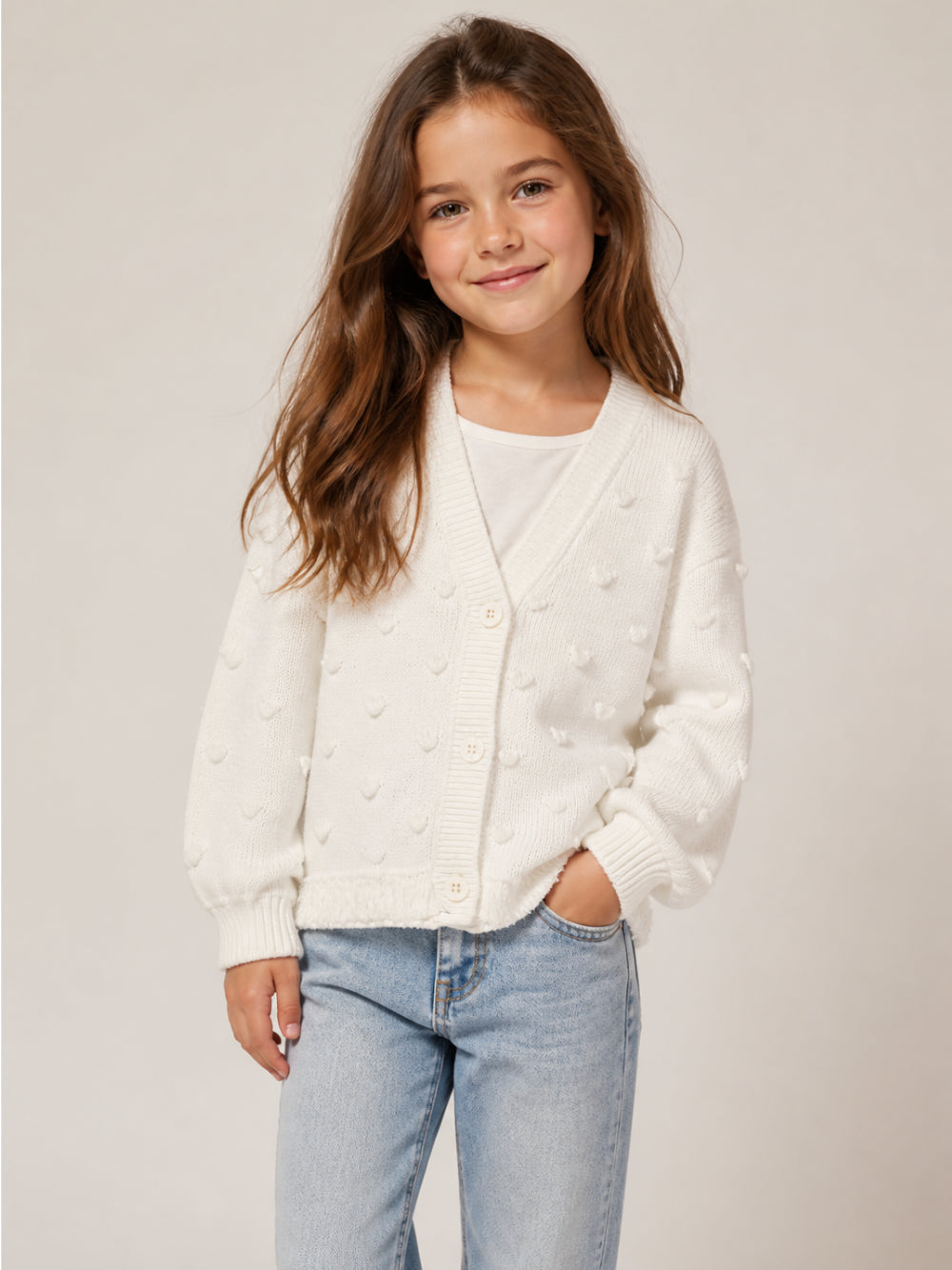 Cardigan per bambina Stella McCartney Kids beige con decorazione in rilievo TZ9A60 Z1528 101 STELLA McCARTNEY KIDS