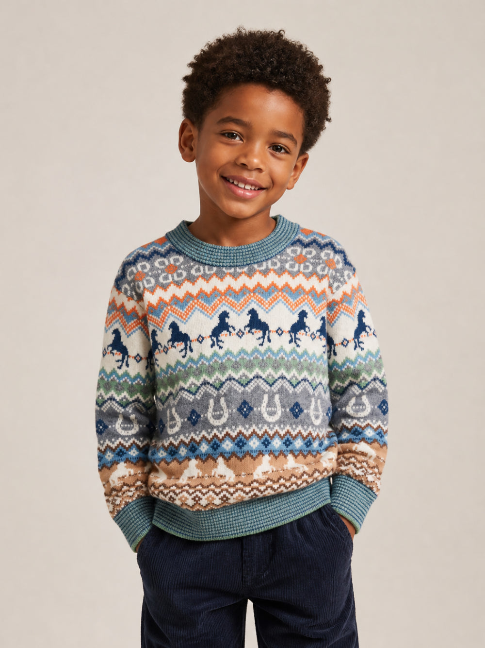 Maglione per bambino Stella McCartney Kids azzurro con motivo Fair Isle TZ9H10 Z3893 999 STELLA McCARTNEY KIDS