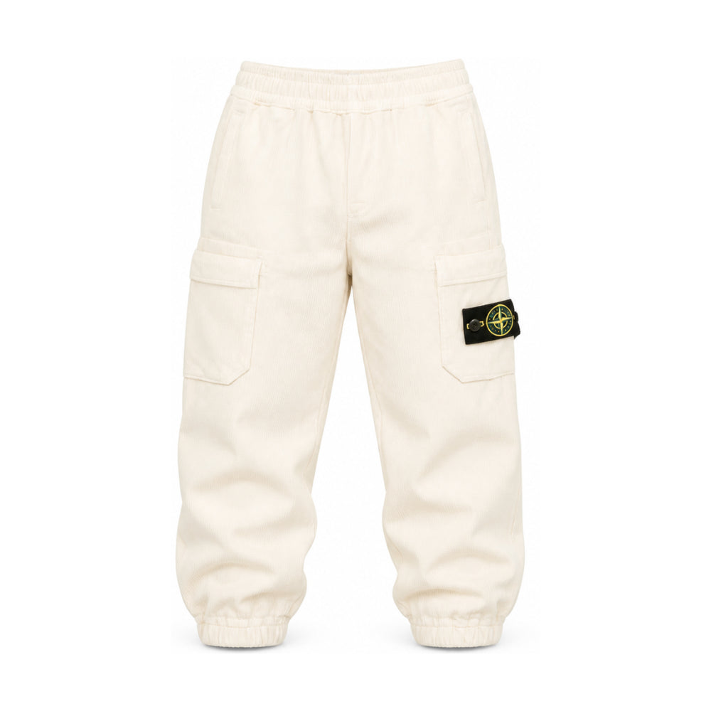 Pantaloni cargo per bambino Stone Island Kids bianchi in velluto a coste L2S163100005S0199 V0097 STONE ISLAND KIDS