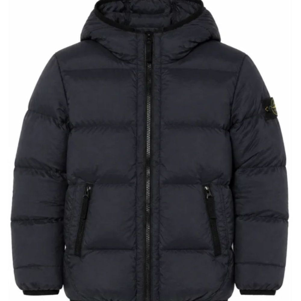 Piumino per bambino Stone Island Kids blu con cappuccio e applicazione Compass L2S164100004S0028 V0020 STONE ISLAND KIDS