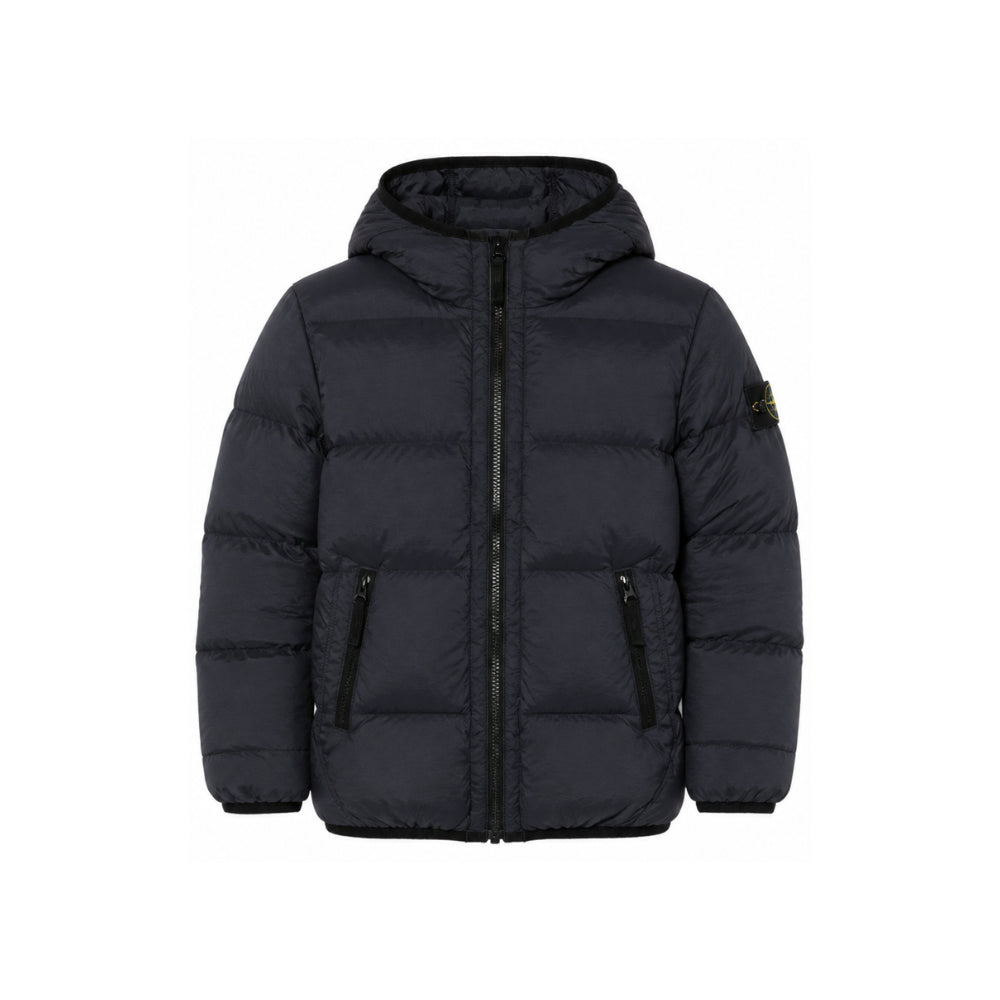 Piumino per bambino Stone Island Kids blu con cappuccio e applicazione Compass L2S164100004S0028 V0020 STONE ISLAND KIDS
