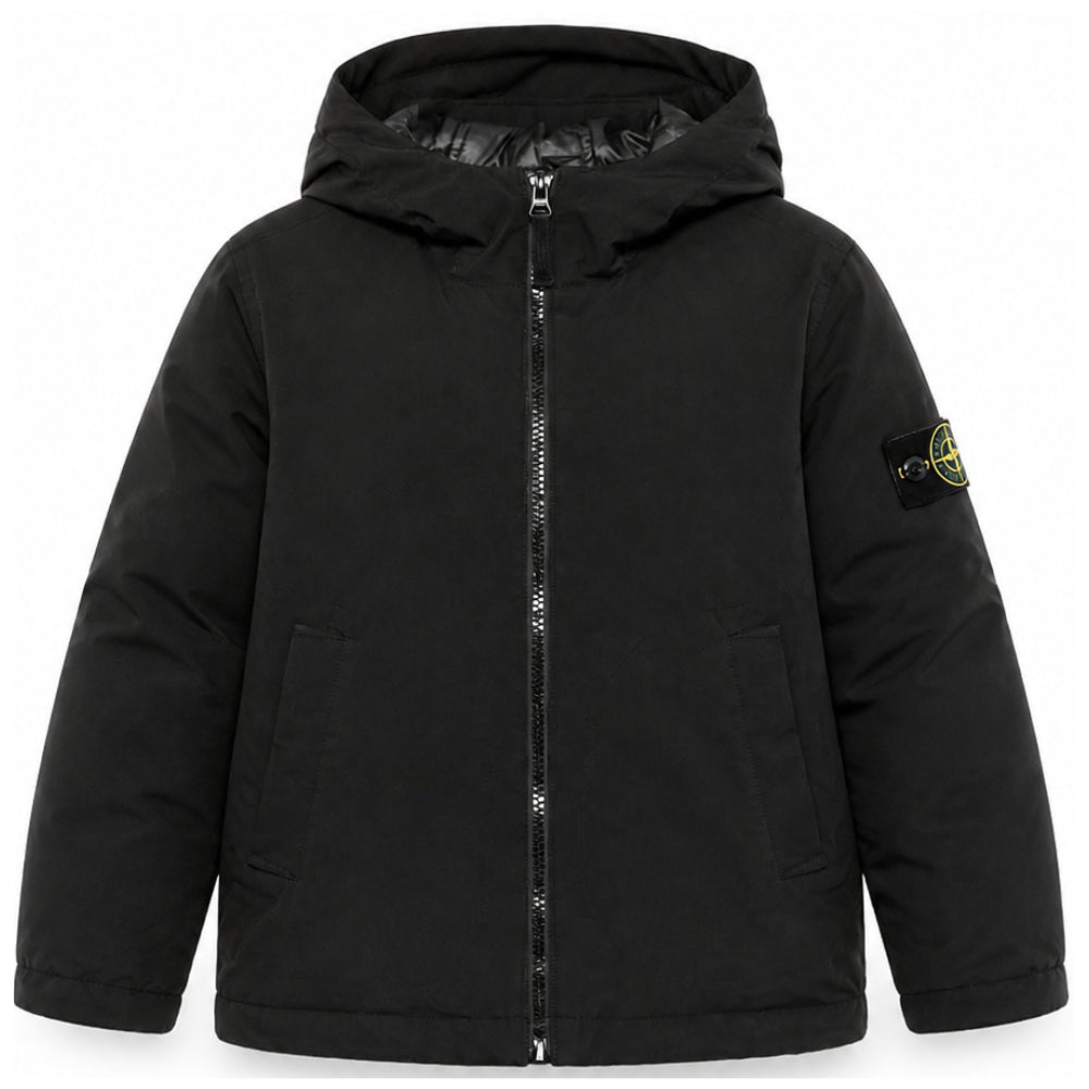 Giubbino per bambino Stone Island Kids nero con cappuccio e logo L2S164100007S0A27 V0029 STONE ISLAND KIDS