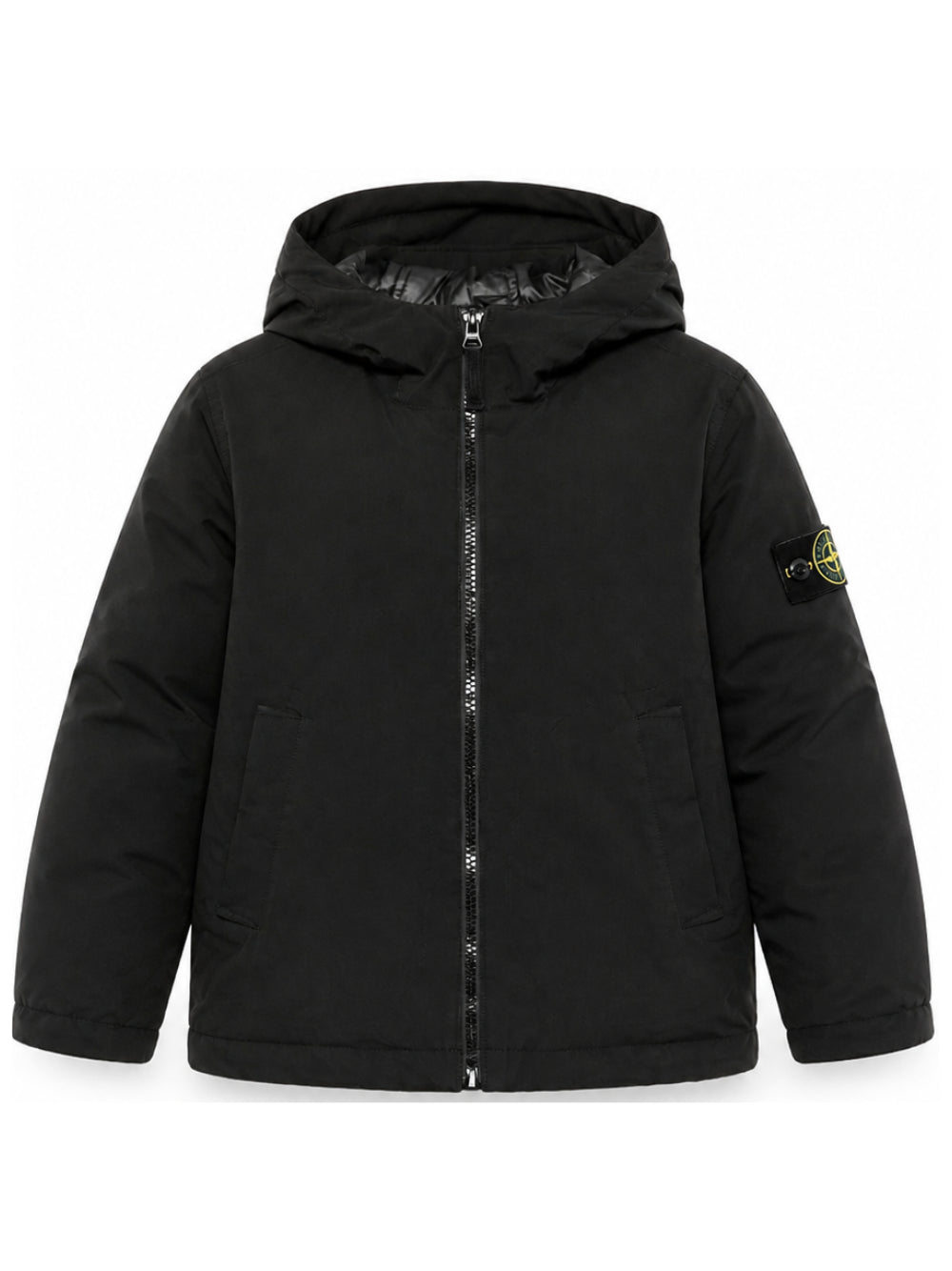 Giubbino per bambino Stone Island Kids nero con cappuccio e logo L2S164100007S0A27 V0029 STONE ISLAND KIDS
