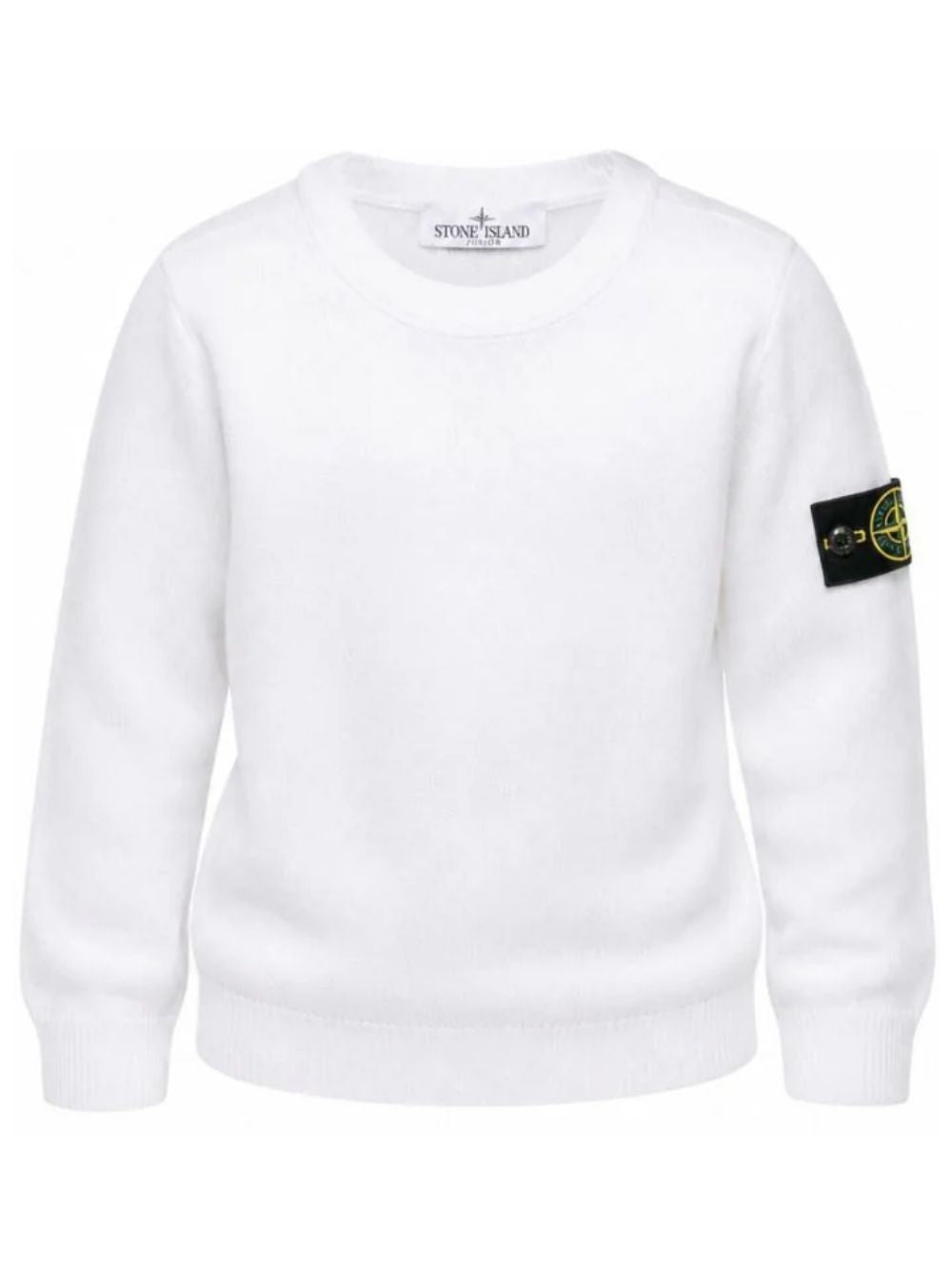 Maglione per bambino Stone Island Kids bianco con applicazione logo sulla manica L2S165100009S0C04 V0001 STONE ISLAND KIDS