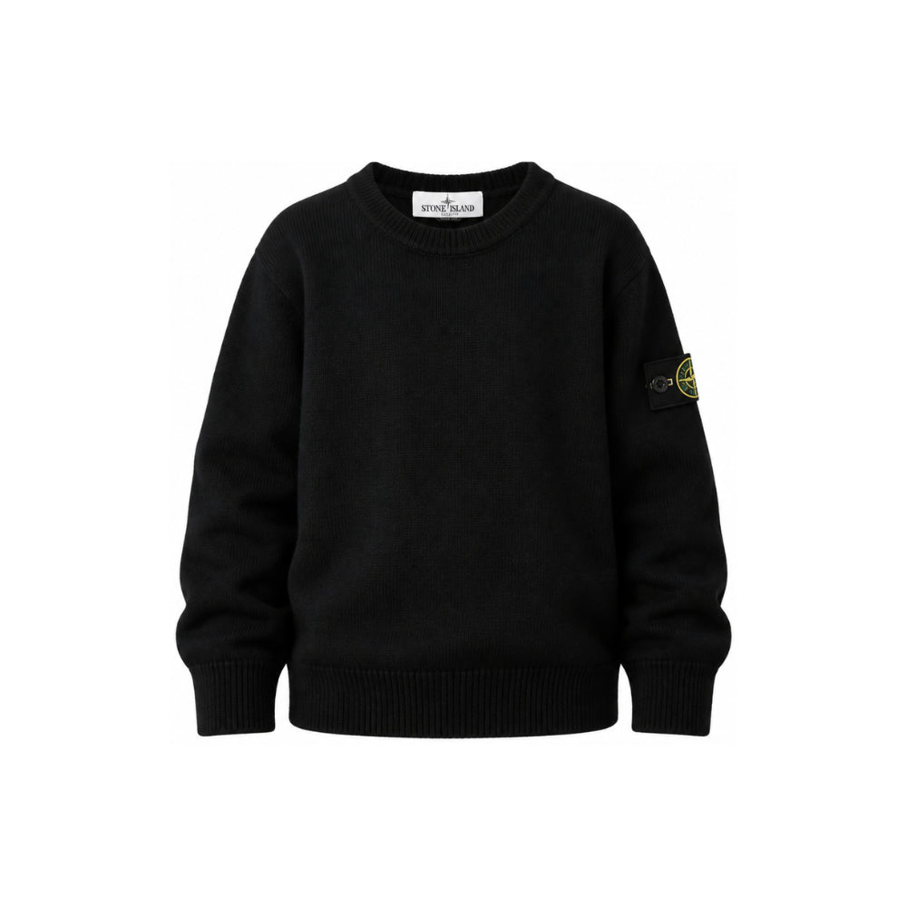 Maglione girocollo per bambino Stone Island Junior nero con applicazione Compass L2S165100009S0C04 V0029 STONE ISLAND KIDS