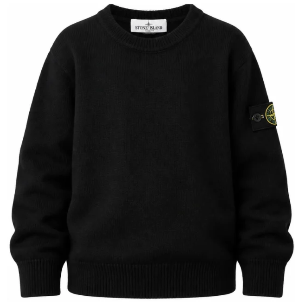 Maglione girocollo per bambino Stone Island Junior nero con applicazione Compass L2S165100009S0C04 V0029 STONE ISLAND KIDS