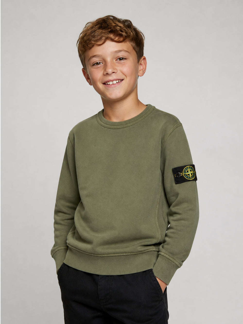 Felpa per bambino Stone Island Kids verde con distintivo Compass L2S166100001S0A20 V005G STONE ISLAND KIDS
