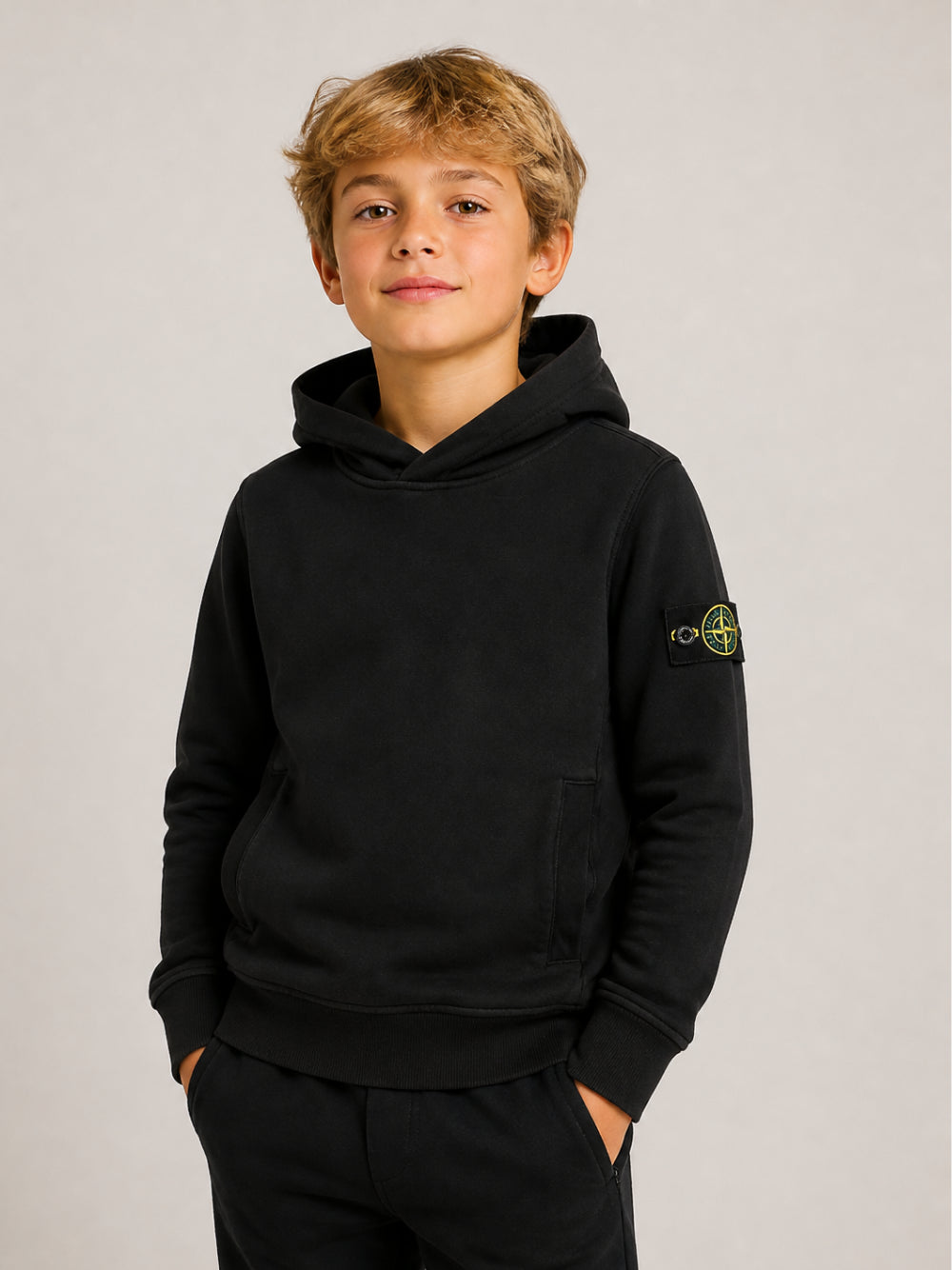 Felpa per bambino Stone Island Kids nera con distintivo Compass L2S166100003S0A20 V0029 STONE ISLAND KIDS