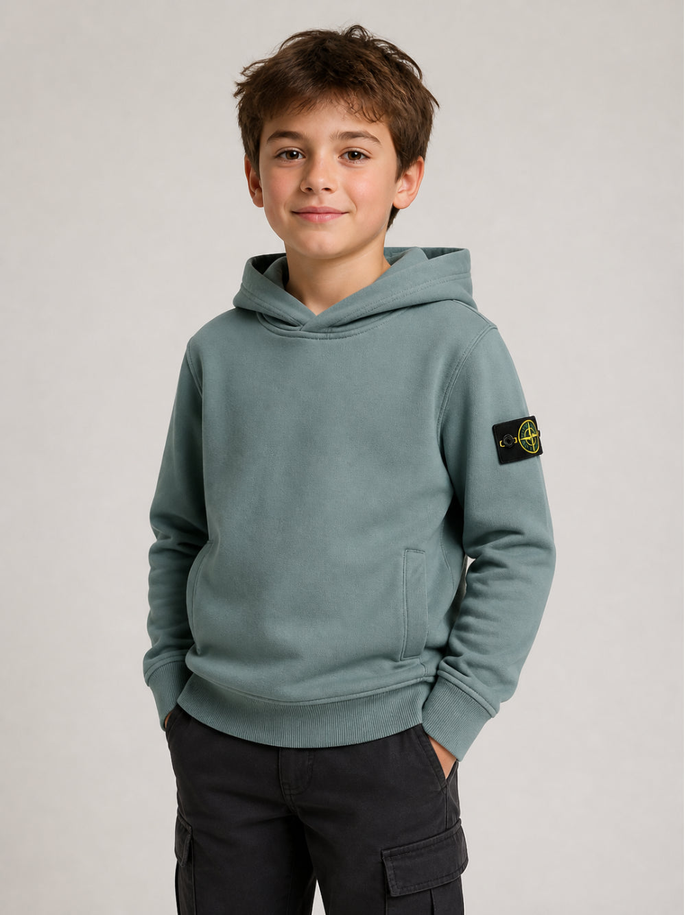 Felpa per bambino Stone Island Kids azzurra con distintivo Compass L2S166100003S0A20 V004B STONE ISLAND KIDS