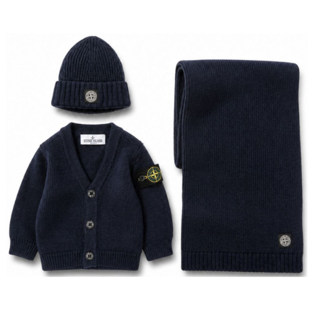 Completo tre pezzi per neonato Stone Island Junior blu con scollo a V L2S16M200001S0M10 V0020 STONE ISLAND KIDS
