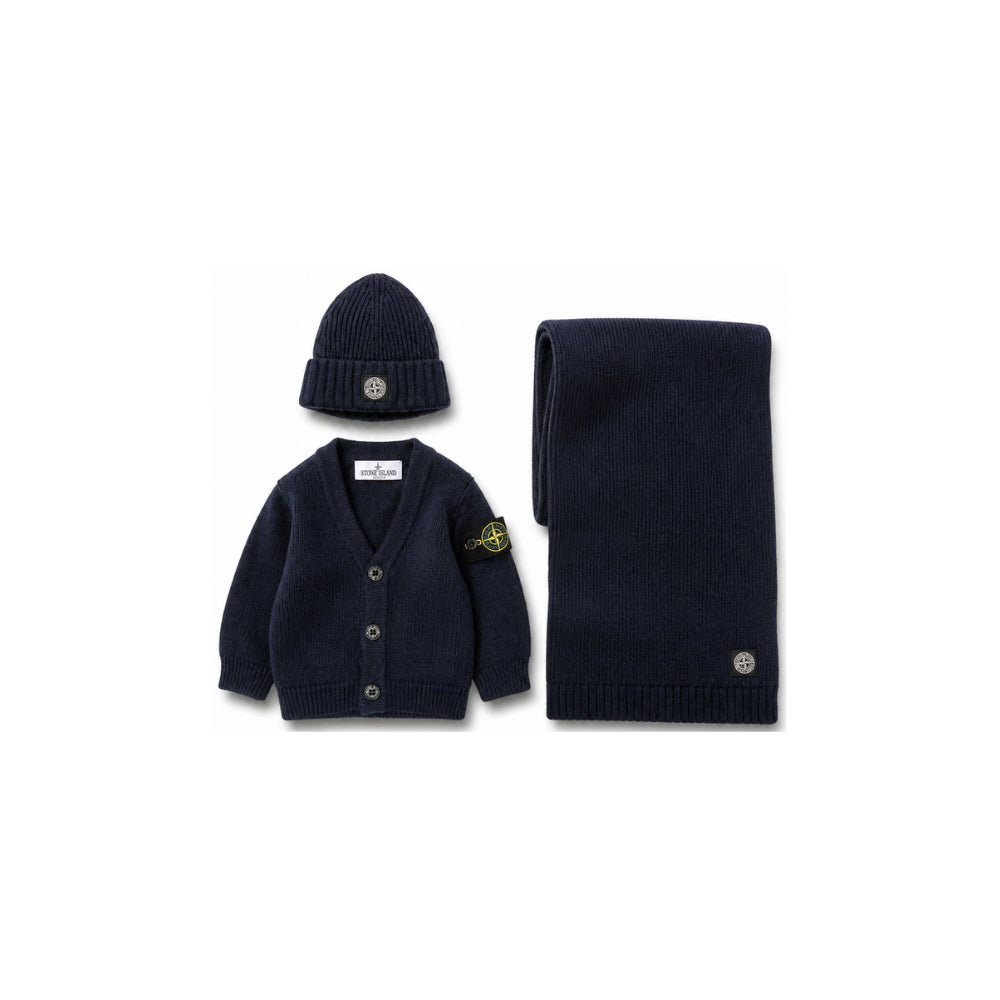 Completo tre pezzi per neonato Stone Island Junior blu con scollo a V L2S16M200001S0M10 V0020 STONE ISLAND KIDS