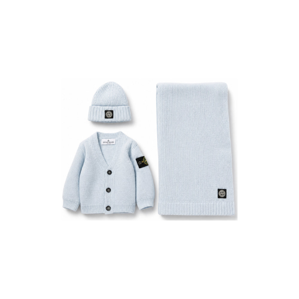 Completo tre pezzi per neonato Stone Island Junior azzurro con scollo a V L2S16M200001S0M10 V004A STONE ISLAND KIDS