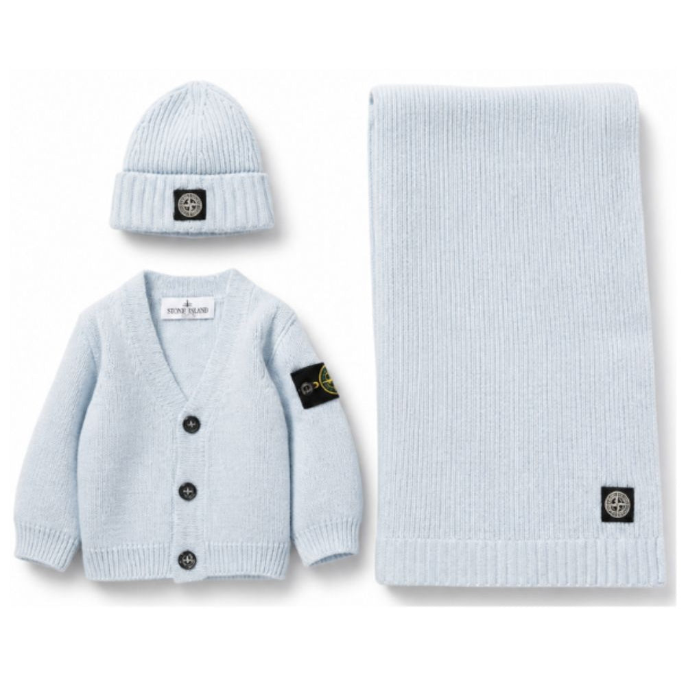 Completo tre pezzi per neonato Stone Island Junior azzurro con scollo a V L2S16M200001S0M10 V004A STONE ISLAND KIDS