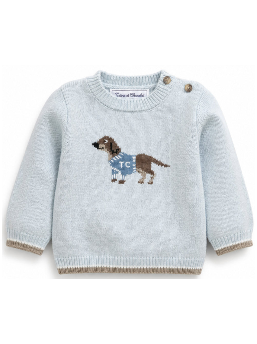 Maglione per neonato Tartine Et Chocolat azzurro con intarsio cane e chiusura con bottoni CD18091 40 TArtine & Chocolat KIDS