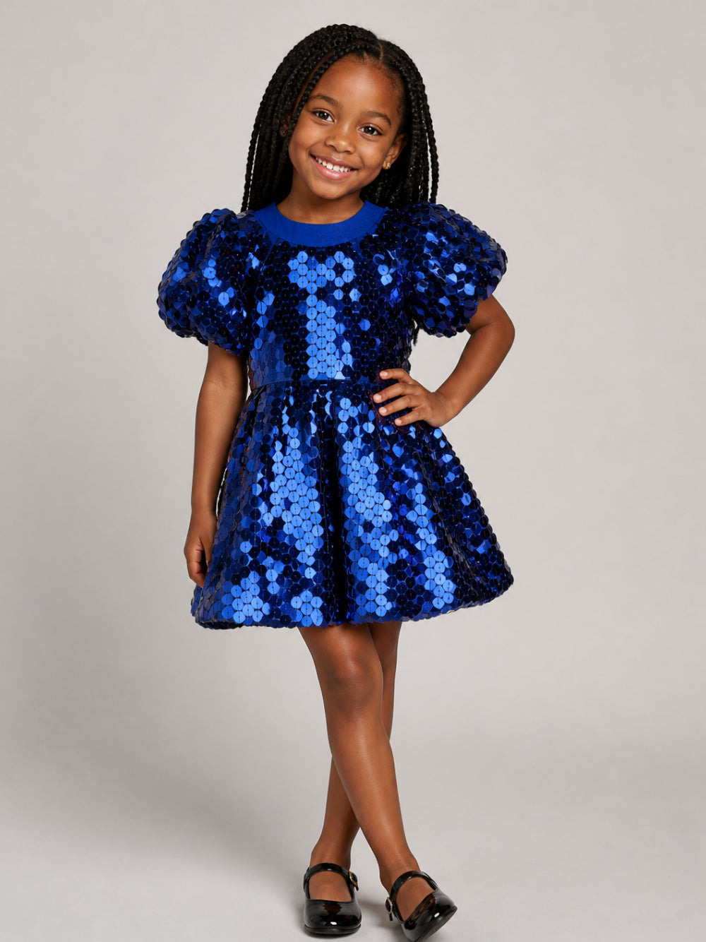 Abito per bambina The Marc Jacobs Kids blu con maniche a palloncino e paillettes W60981 841 THE MARC JACOBS KIDS