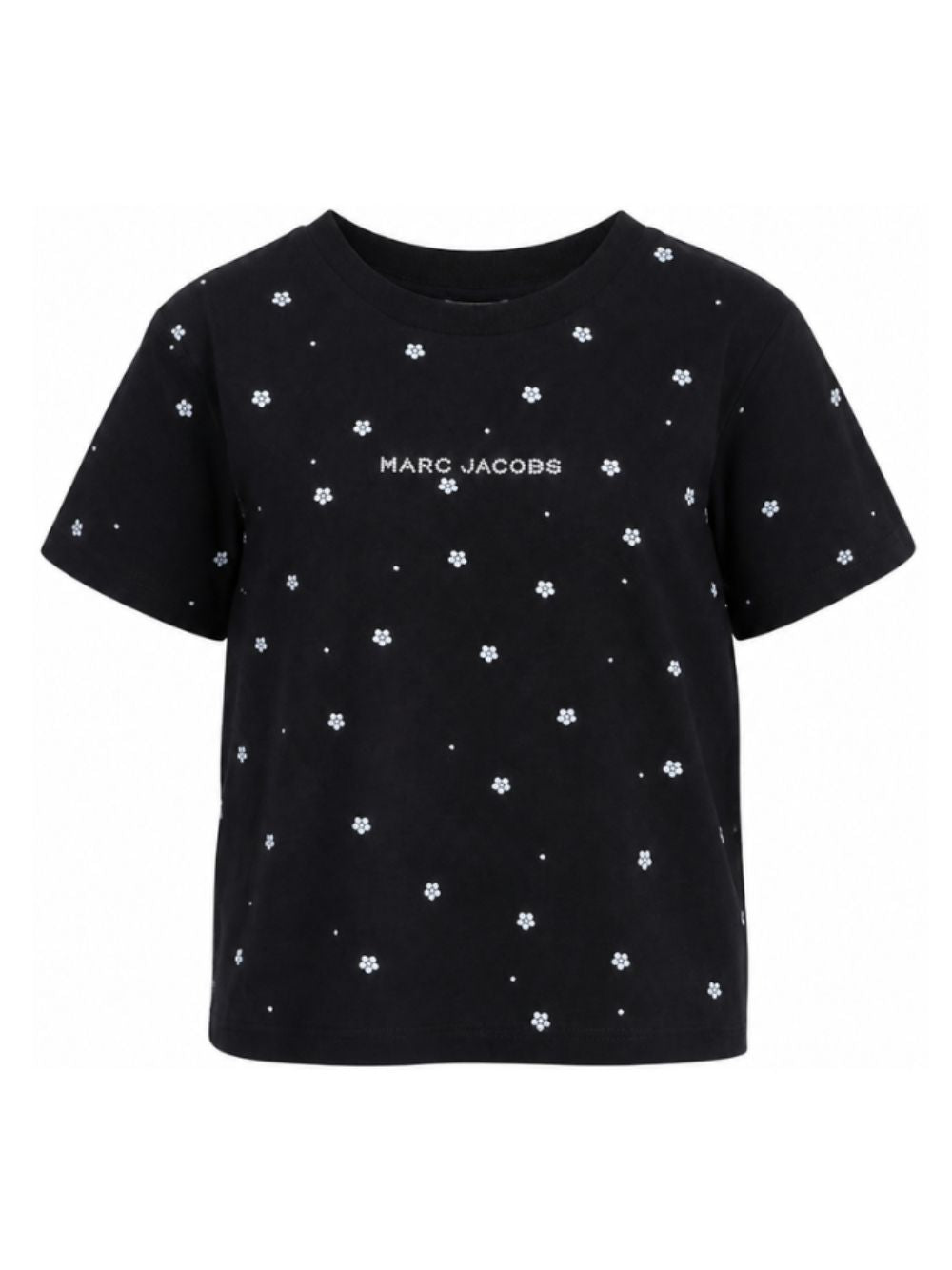 T-shirt per bambina The Marc Jacobs Kids nera con applicazione fiori sul davanti W60995 09B THE MARC JACOBS KIDS