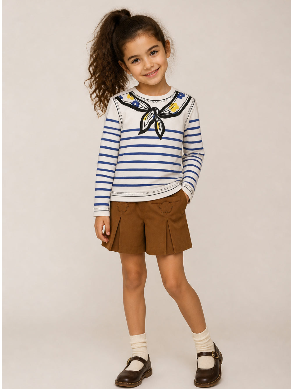 T-shirt Trompe-l'oeil per bambina The Marc Jacobs Kids bianco sporco con motivo a righe W60998 148 THE MARC JACOBS KIDS