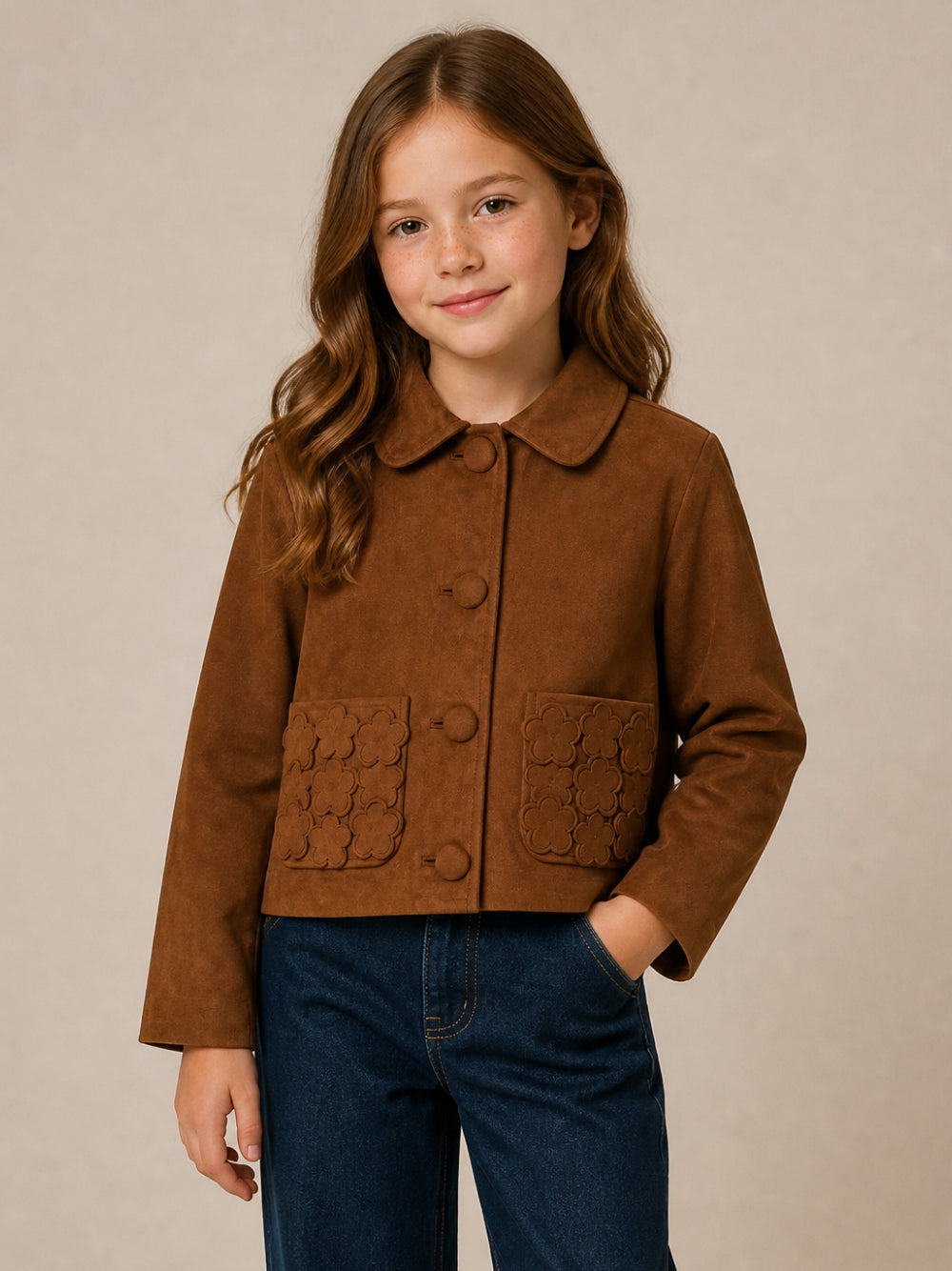Giacca per bambina The Marc Jacobs Kids marrone con applicazione a fiori W61011 367 THE MARC JACOBS KIDS