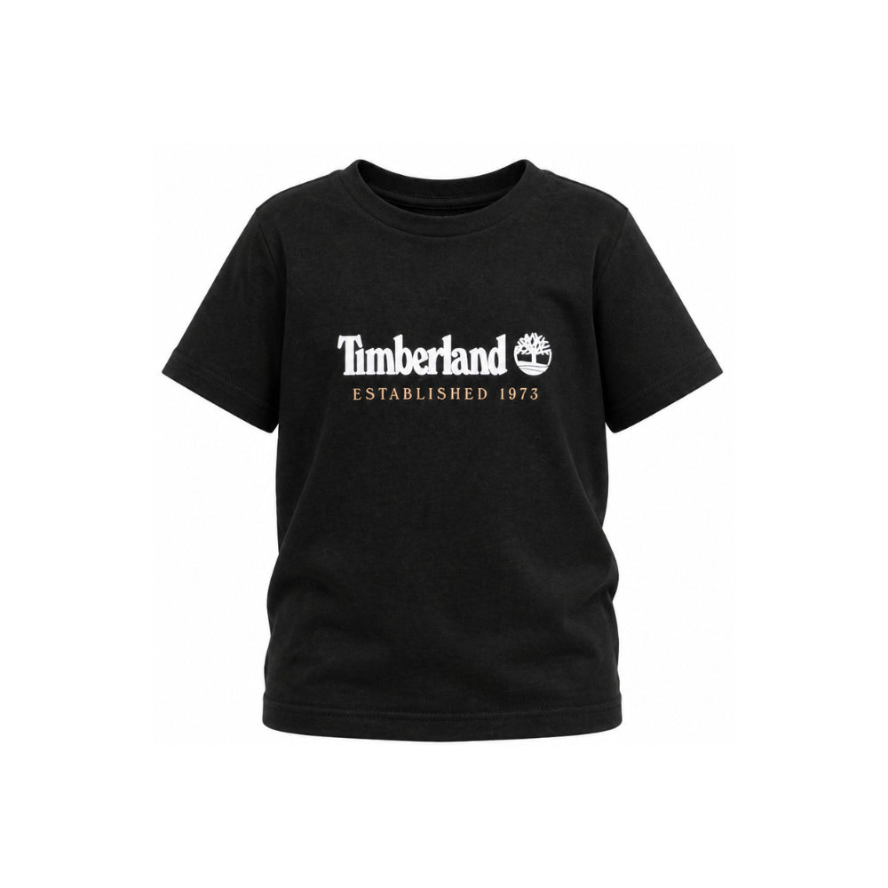 T-shirt per bambino Timberland Kids nera con stampa logo sul davanti T60968 09B TIMBERLAND KIDS