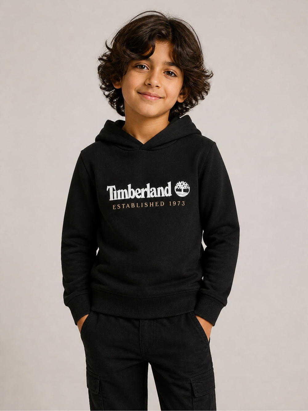 Felpa per bambino Timberland Kids nera con stampa logo sul davanti T60975 09B TIMBERLAND KIDS