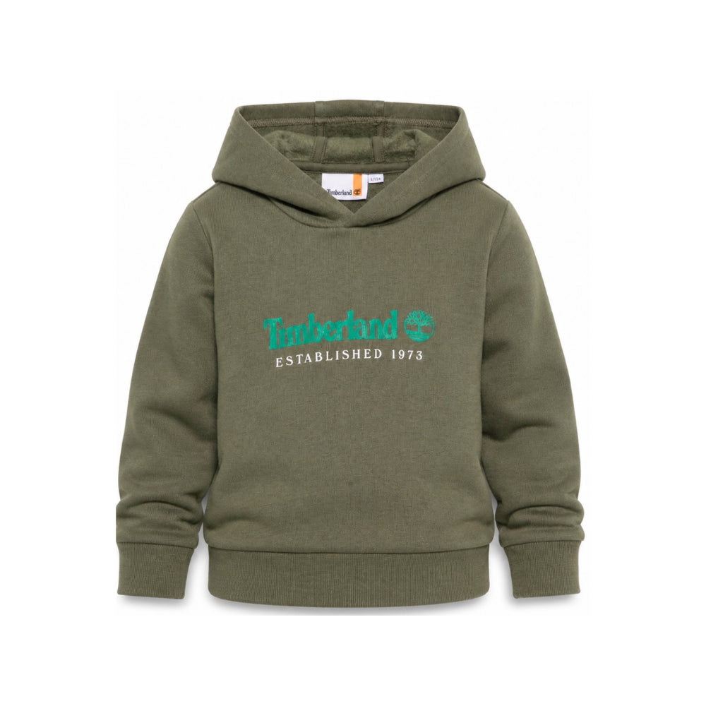 Felpa per bambino Timberland Kids verde oliva con stampa logo sul davanti T60975 730 TIMBERLAND KIDS
