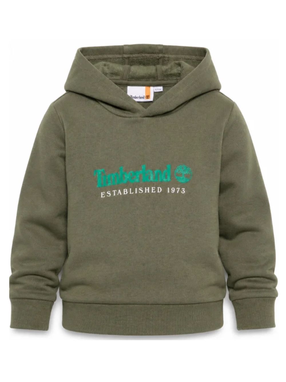 Felpa per bambino Timberland Kids verde oliva con stampa logo sul davanti T60975 730 TIMBERLAND KIDS