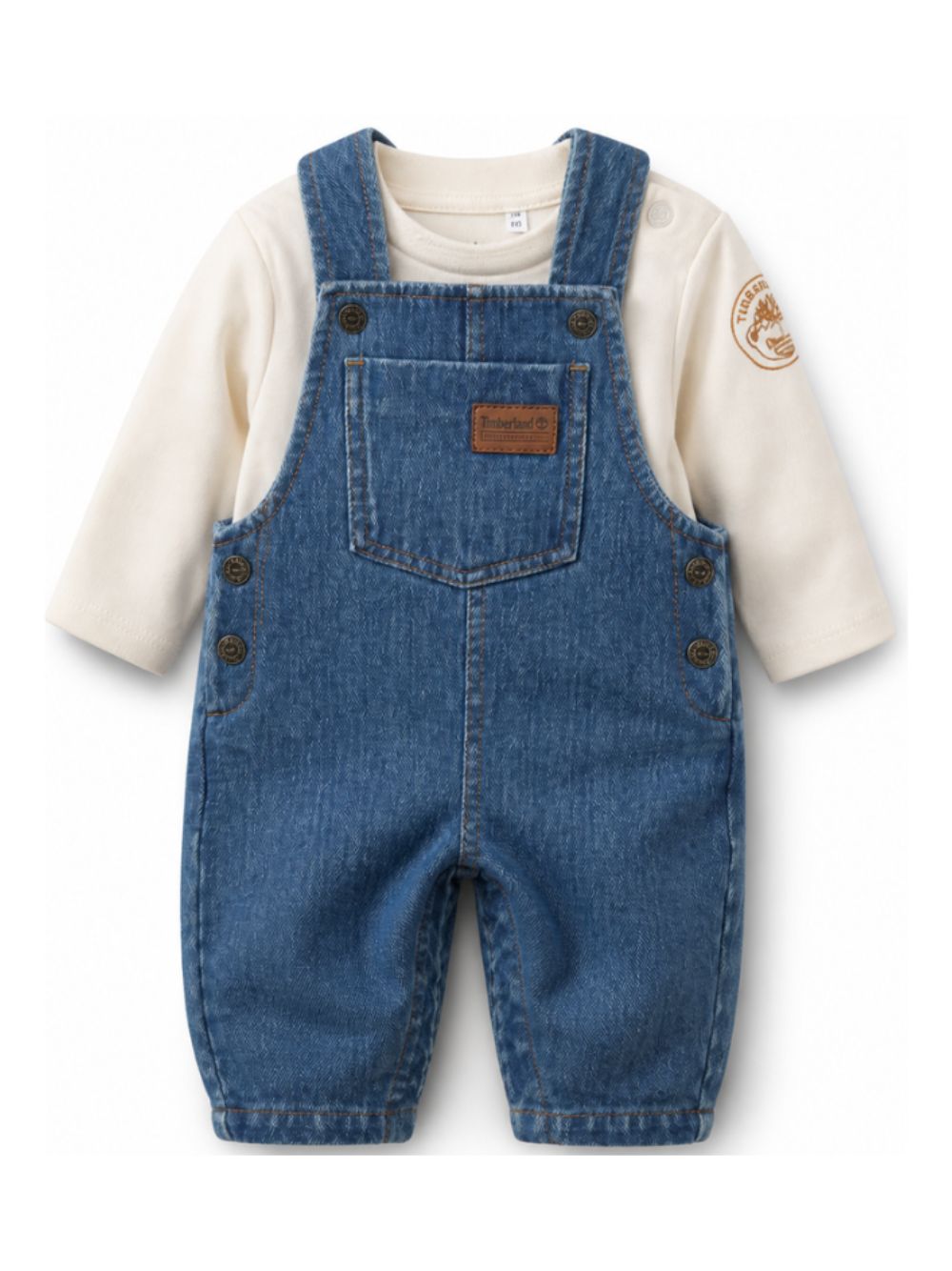 Set T-shirt e salopette per neonato Timberland Kids in denim con applicazione T61005 Z06 TIMBERLAND KIDS