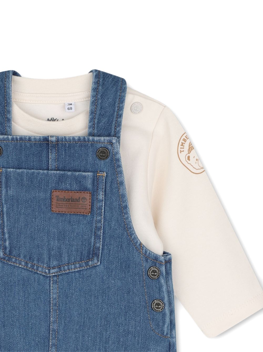 Set T-shirt e salopette per neonato Timberland Kids in denim con applicazione T61005 Z06 TIMBERLAND KIDS