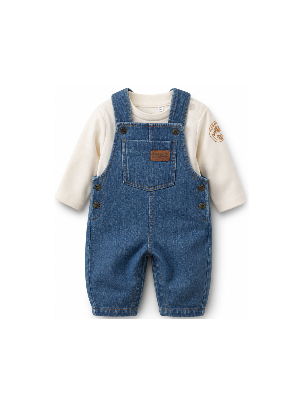 Set T-shirt e salopette per neonato Timberland Kids in denim con applicazione T61005 Z06 TIMBERLAND KIDS