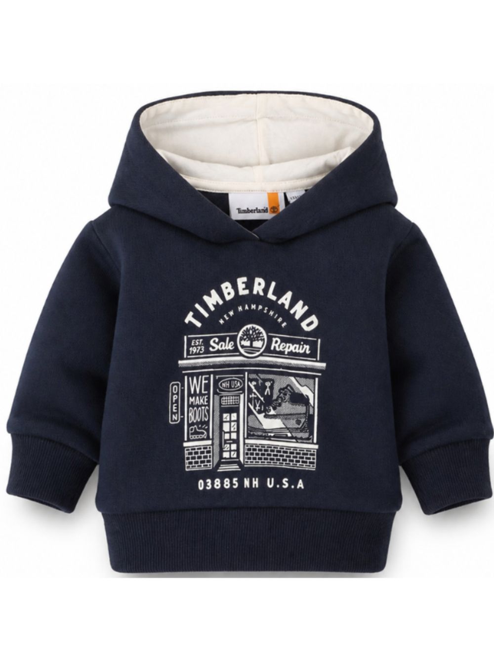 Felpa per neonato Timberland Kids blu con stampa e cappuccio T61034 849 TIMBERLAND KIDS
