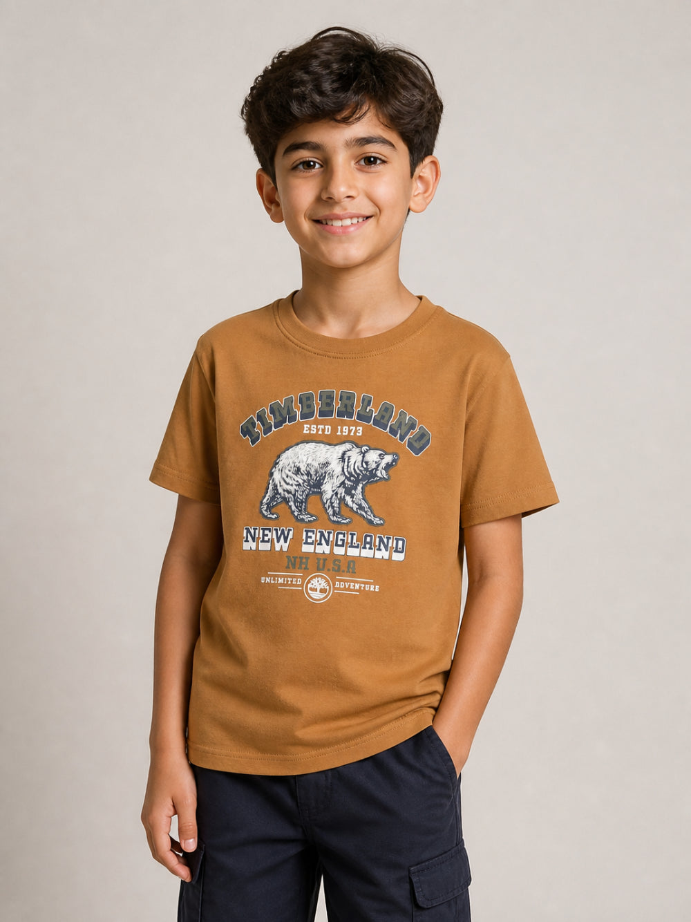 T-shirt per bambino Timberland Kids marrone con stampa grafica T61053 325 TIMBERLAND KIDS