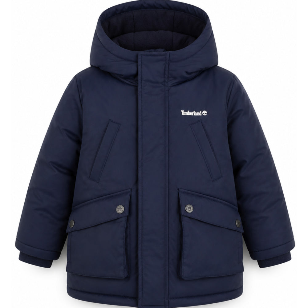 Giubbino per bambino Timberland Kids blu con stampa logo sul petto T61061 849 TIMBERLAND KIDS