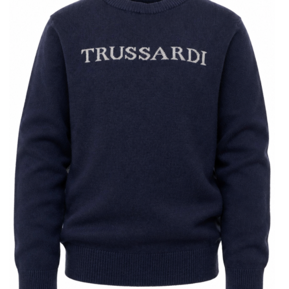 Maglione per bambino Trussardi Kids blu con ricamo logo TBA26021MA BLUE NAVAL TRUSSARDI KIDS