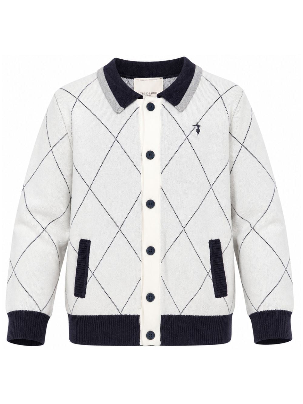 Cardigan per bambino Trussardi Junior bianco con motivo a rombi TBA26028CD OFF-WHITE TRUSSARDI KIDS