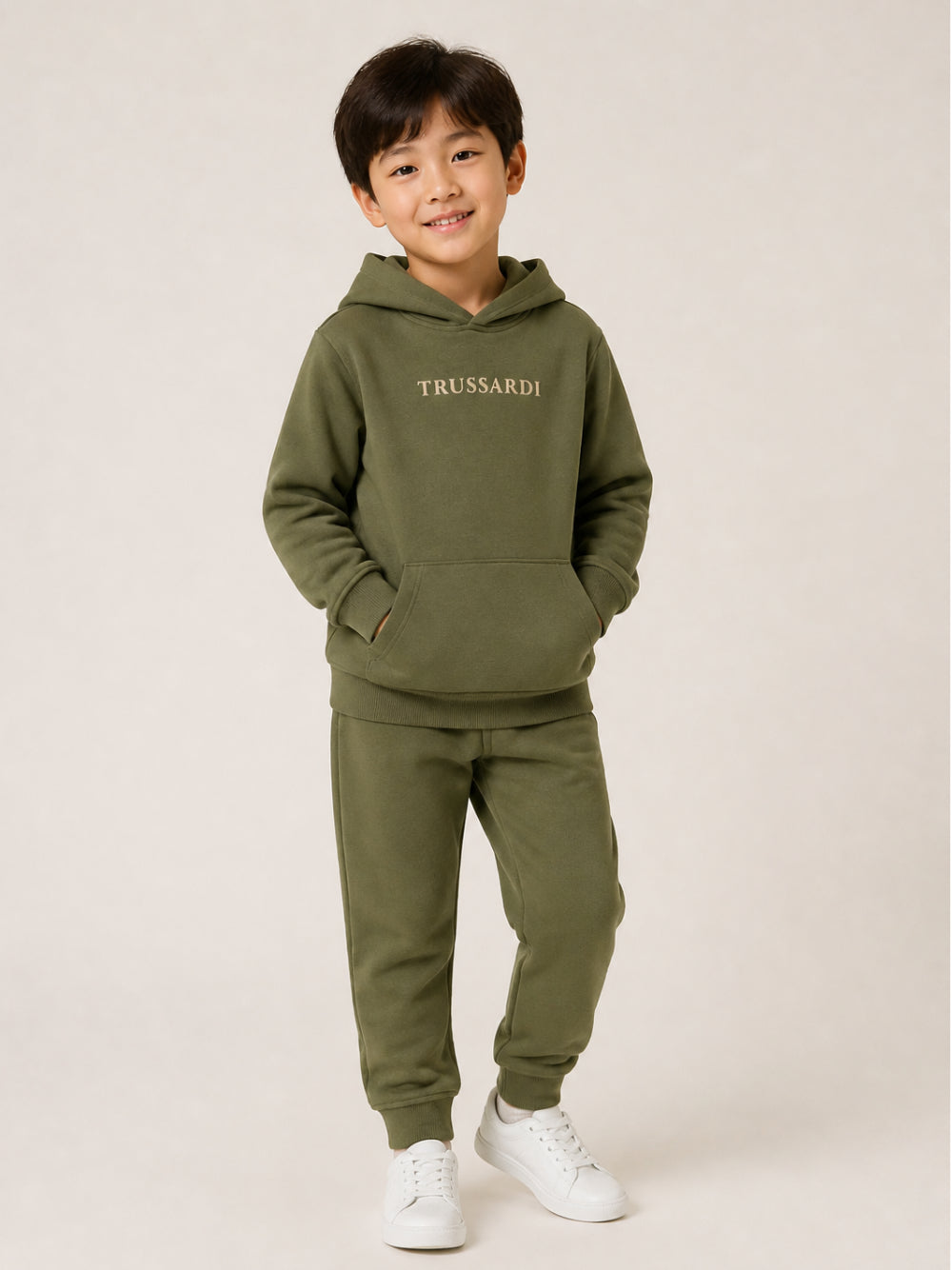 Completo per bambino Trussardi Junior verde con logo sul davanti TIA26102CF CYPRESS TRUSSARDI KIDS