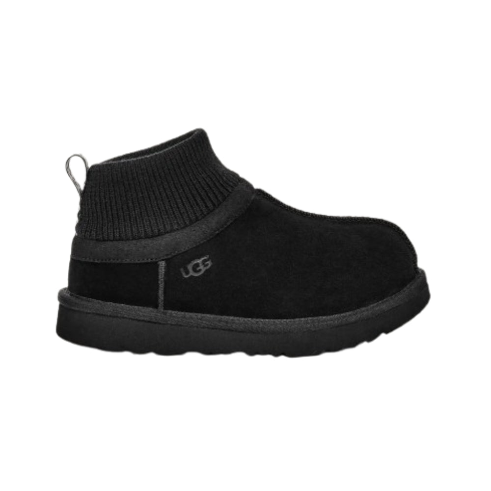 Stivali Classic Ultra Mini Stretch Cuff per bambini UGG Kids neri con gambale in tessuto a coste 1157702T BLK UGG KIDS
