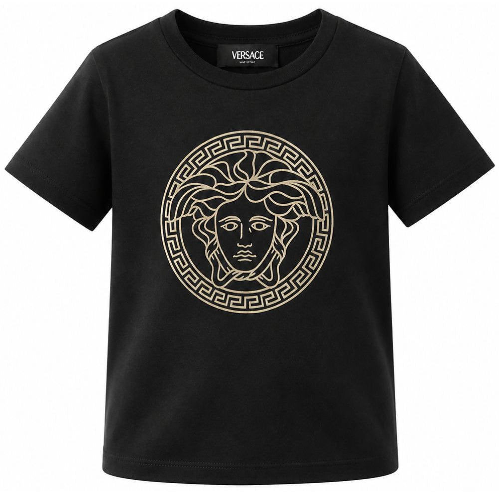 T-shirt per bambini Versace Kids nera con stampa grafica Medusa sul davanti 10002391A11718 2B130 VERSACE KIDS