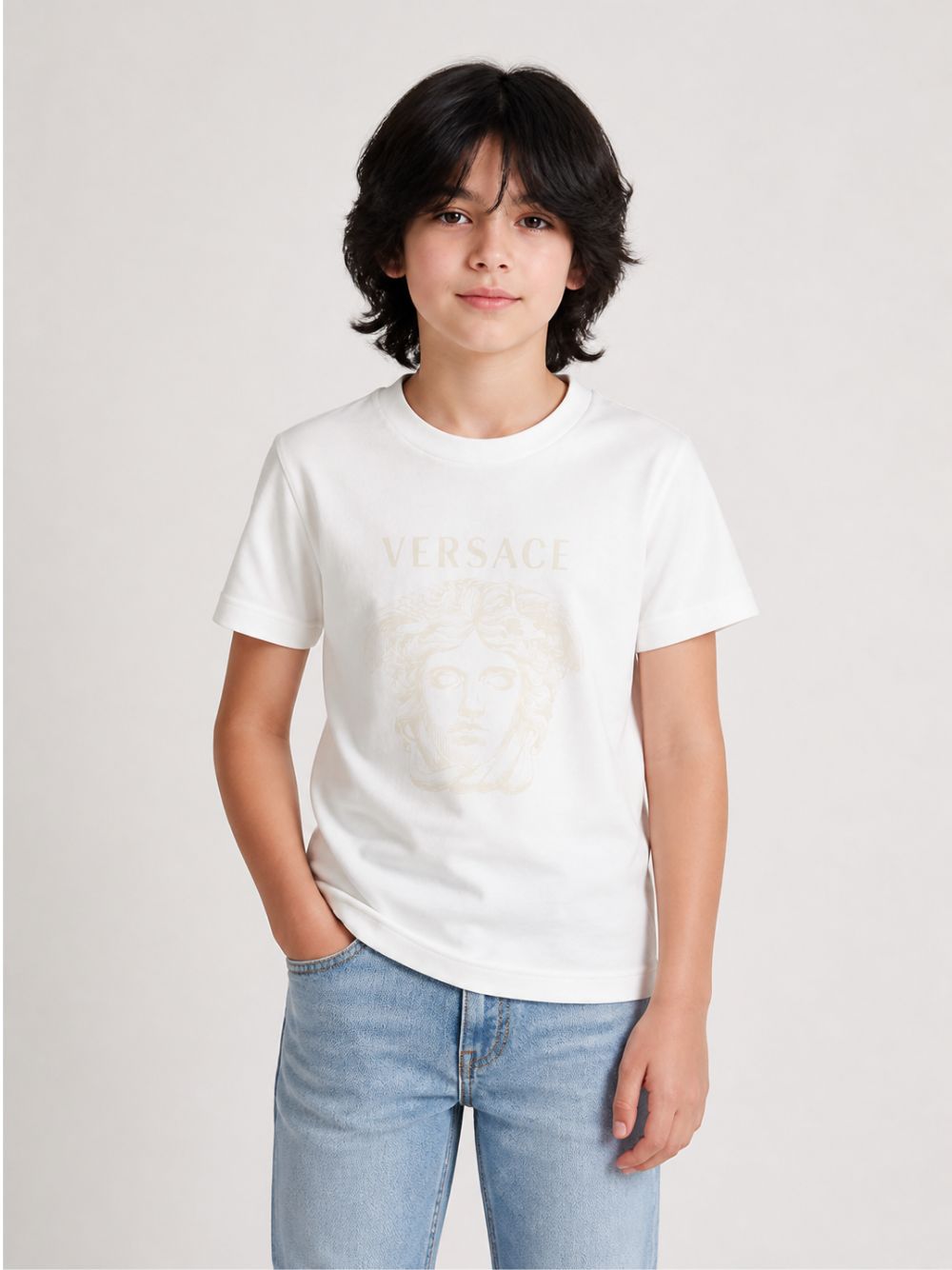 T-shirt per bambini Versace Kidsbianca con stampa grafica 10249461A18182 2W2I0 VERSACE KIDS