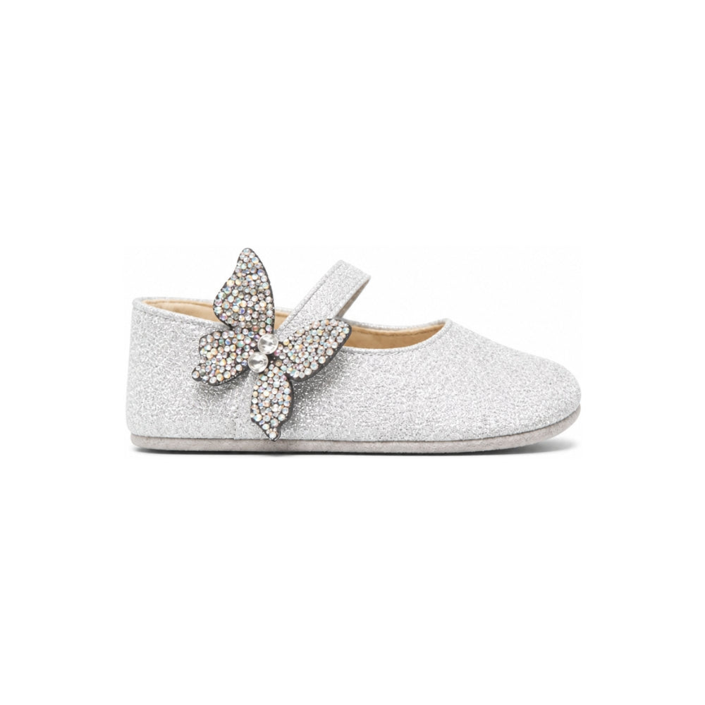 Ballerine per neonata BabyWalker Kids argento con glitter e decorazione a farfalla PB1644 SILVER BABYWALKER KIDS