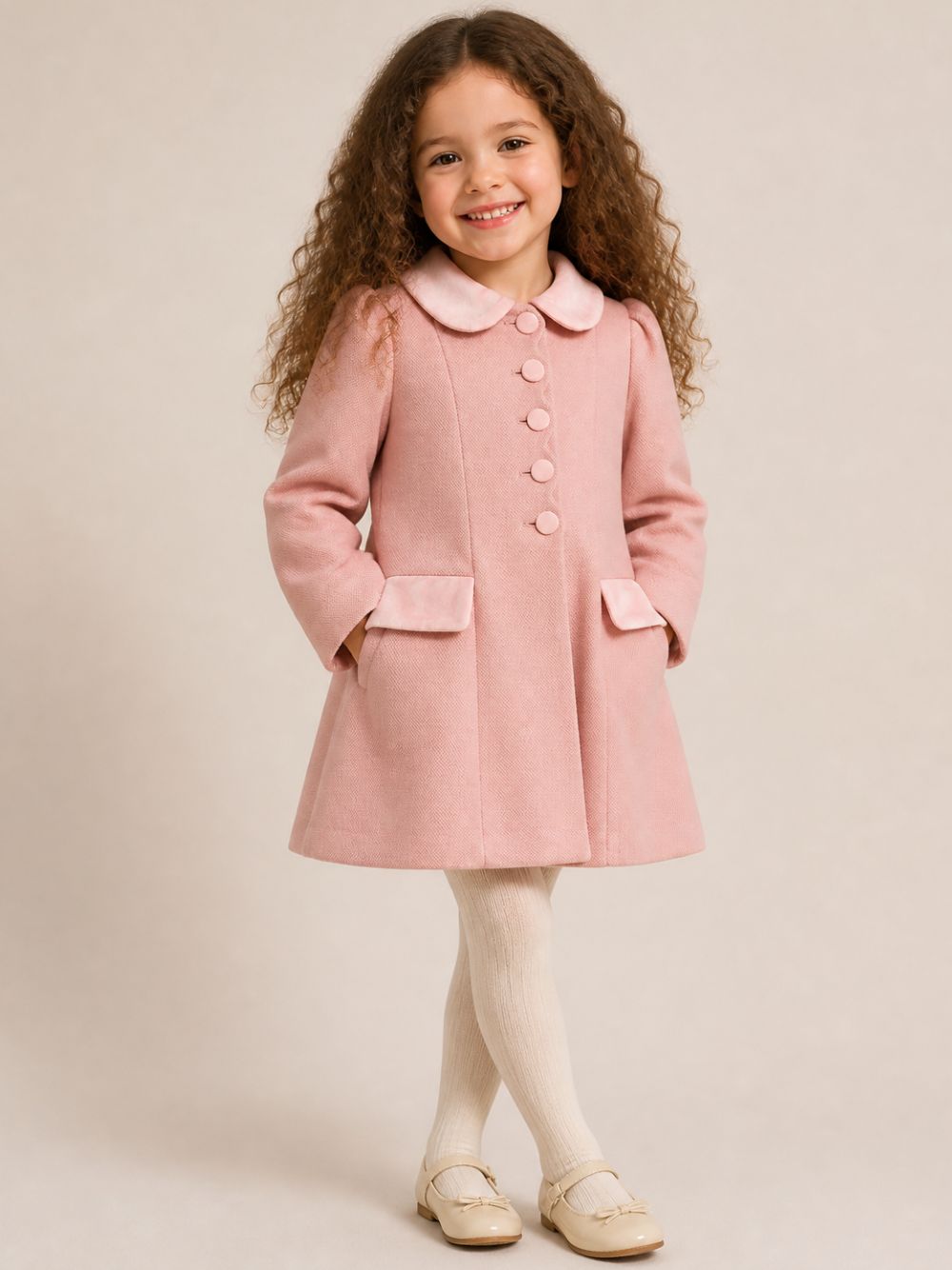 Cappotto per bambina Colorichiari rosa con colletto alla Peter Pan FN118850 5047a 81 COLORICHIARI KIDS